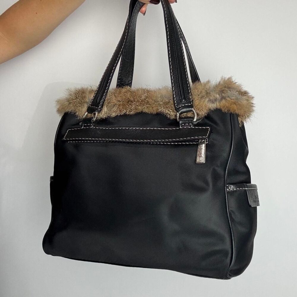 Michael Kors Vintage Y2K Black Nylon and Fur Satchel Bag